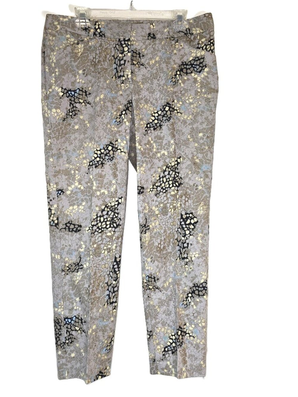 Larry Levine Snakeskin Print Trousers Grey Black Stretch Cotton Pants Size 12